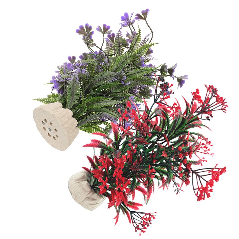 Aquarium Plant Red - 2 stuks aquariumdecoratie kunstmatige plastic grasplanten